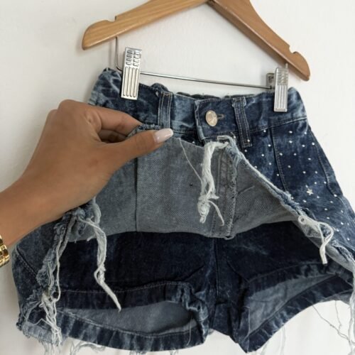 Short pollera tableada con strass