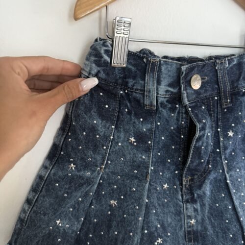 Short pollera tableada con strass