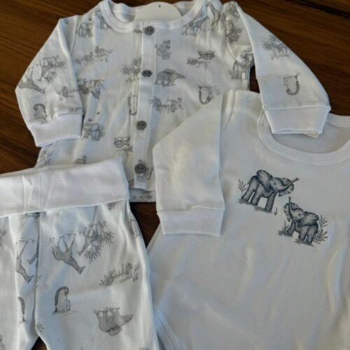 4 AJUAR 3 PIEZAS ELEFANTE (CAMPERA - BODY - RANITA)